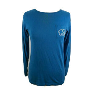 Ivory Ella Womens Cotton Long Sleeve Crew Neck Teal Blue Pocket T Shirt XS